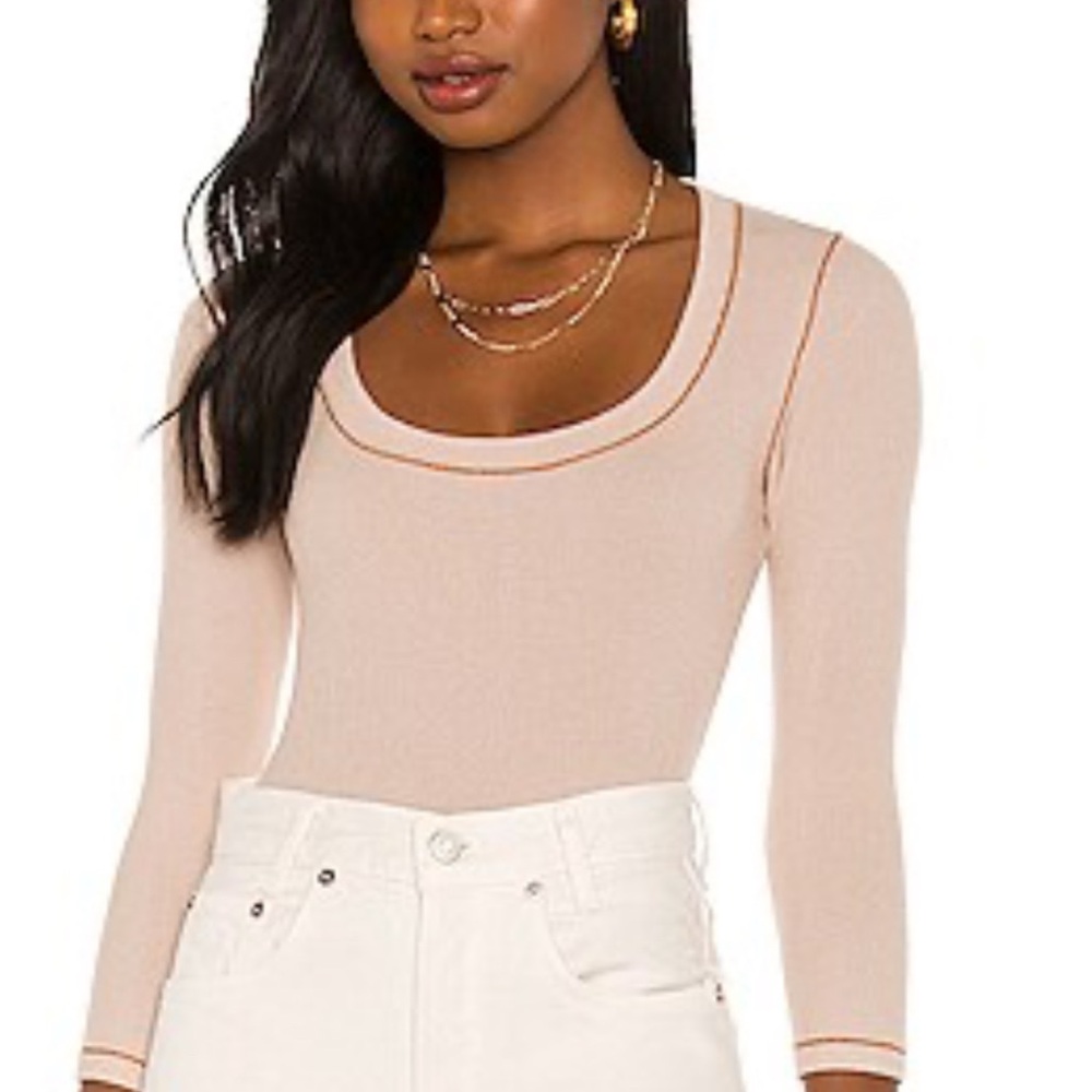 Free People Blush Pink Long Sleeve Scoop Neck Bodysuit